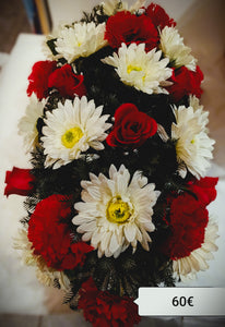 Montage mortuaire couché en fleurs de tissu