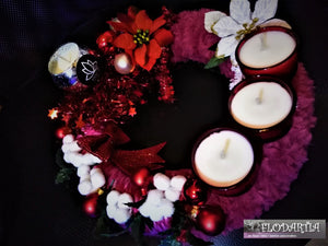 Couronne de Noël avec bougies (à la cire de soja) senteur pomme cannelle
