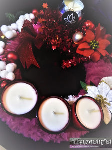 Couronne de Noël avec bougies (à la cire de soja) senteur pomme cannelle