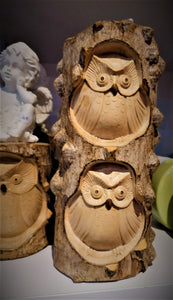 Décoration : sculpture sur bois "hiboux"