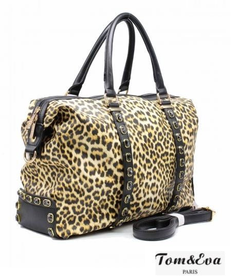 Sac de voyage clouté effet léopard Camel 