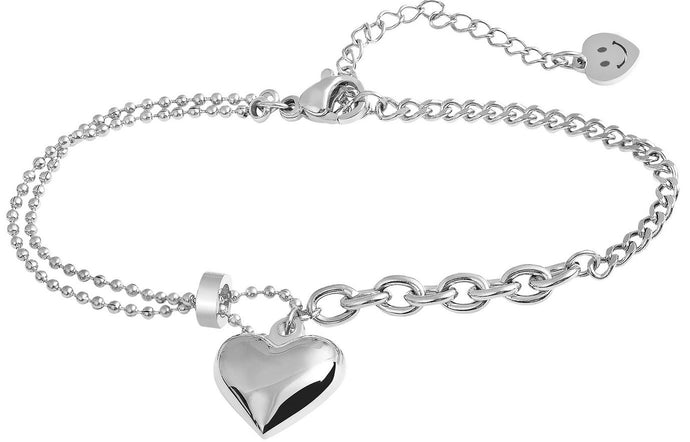 Bracelet chaîne en acier inoxydable avec pendentif coeur