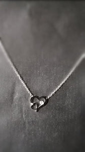 Collier avec pendentif double coeur et strass (acier inox)
