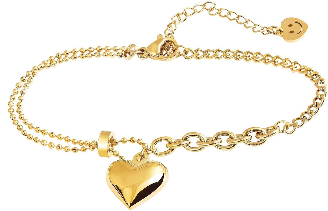 Bracelet chaîne en acier inoxydable avec pendentif coeur