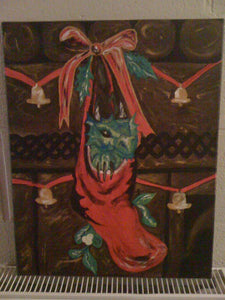 Peinture fantastique "Dragon de Noël"