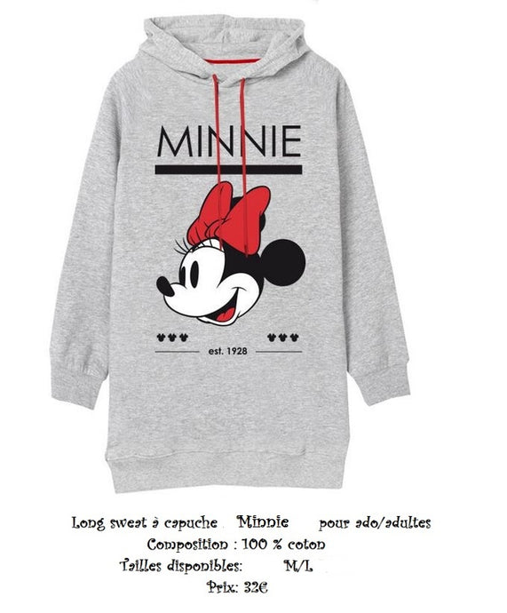 Disney: Long sweat à capuche Minnie Mouse