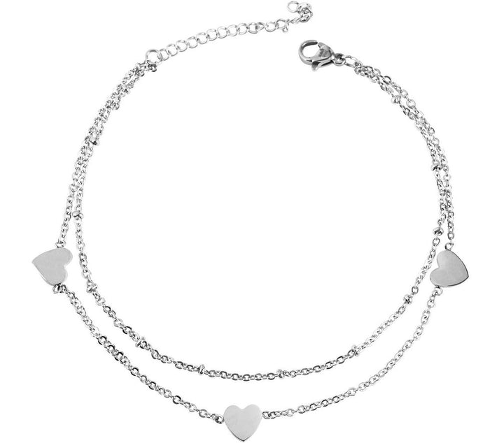 Bracelet de cheville en acier inoxydable avec pendentifs coeurs
