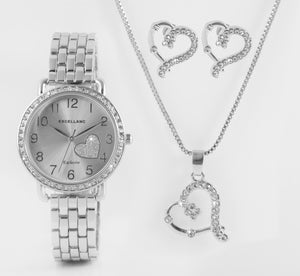 Coffret surprise contenant une parure de bijoux (collier-BO) et une montre "Excellanc"