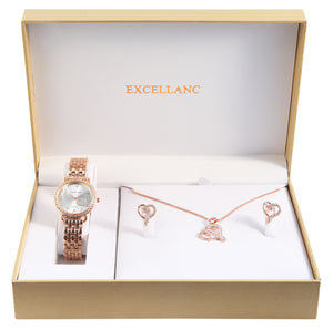 Coffret surprise contenant une parure de bijoux (collier-BO) et une montre "Excellanc"