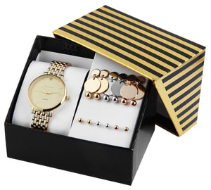 Box refermant une montre "Excellanc" analogique pour femme et 9 paires de BO en acier inoxydable