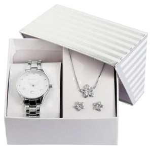 Box refermant une parure de bijoux (BO et Collier) et une montre "Excellanc" analogique femme