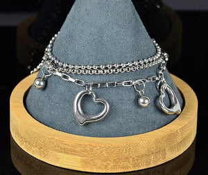 Bracelet multirang Charms "Coeur" en Acier Inoxydable