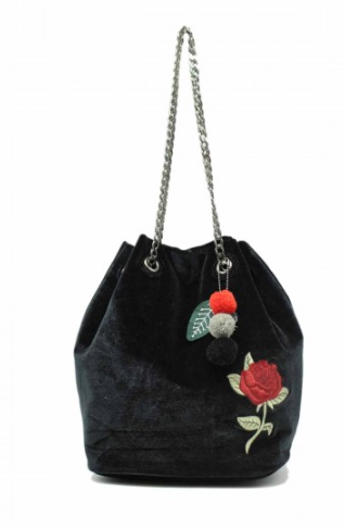 Sac Seau Bandoulière Effet Velours Brodées fleurs